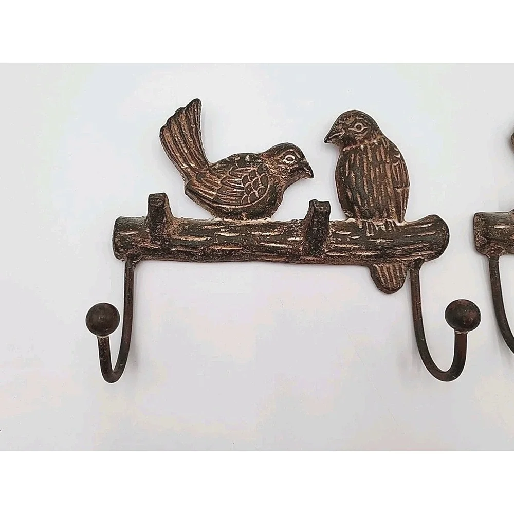 Set of 2 Cast Iron Wall‎ Hangings Metal Hook Rack Hanger Birds 7